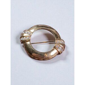 Vintage Avon Centennial Gold-Tone Circular Brooch with Rhinestones 1886–1986